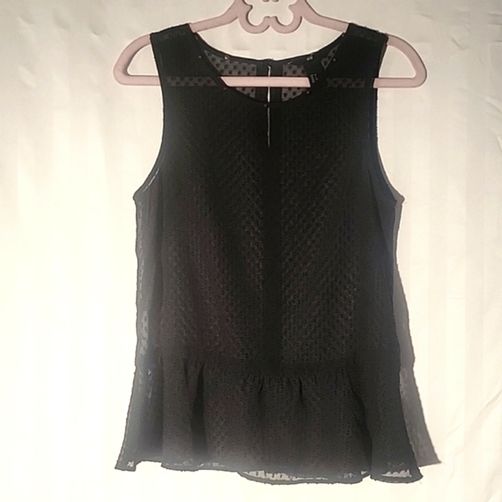 H&M Black Sheer Polka-Dot Blouse with Studs Around Neck, Size: 6